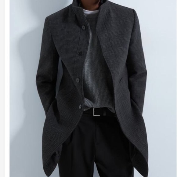 Zara Other - Zara men check textured wool coat jacket charcoal grey size large